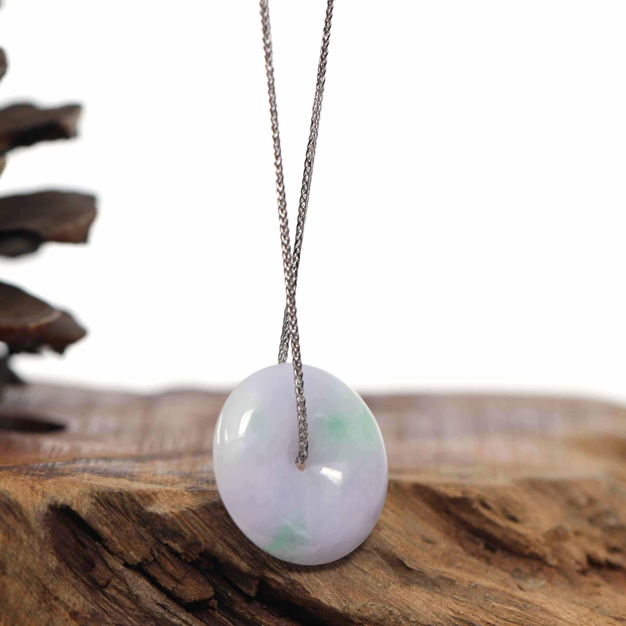 Baikalla Jewelry Jade Pendant Necklace Baikalla "Good Luck Button" Necklace Green Lavender Jadeite Jade Lucky Ping An Kou Pendant