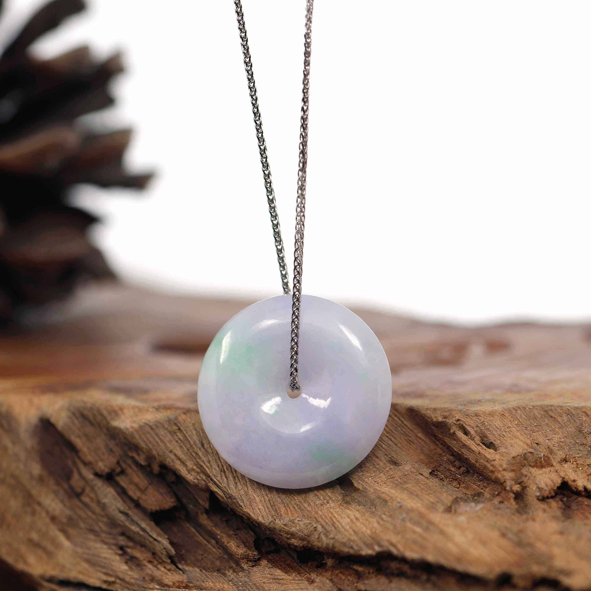 Baikalla Jewelry Jade Pendant Necklace Baikalla "Good Luck Button" Necklace Green Lavender Jadeite Jade Lucky Ping An Kou Pendant