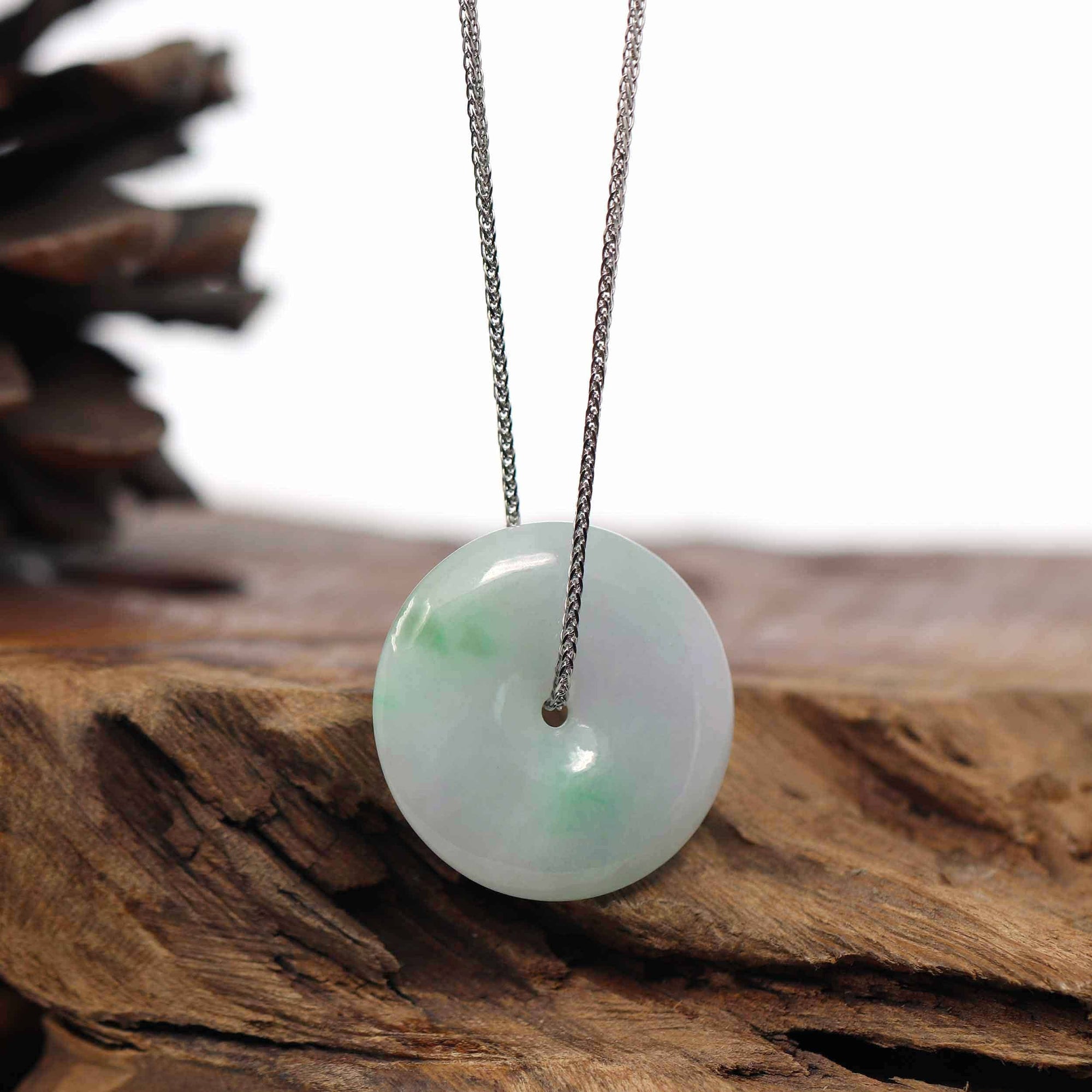 Baikalla Jewelry Jade Pendant Necklace Baikalla "Good Luck Button" Necklace White Green Jadeite Jade Lucky Ping An Kou Pendant