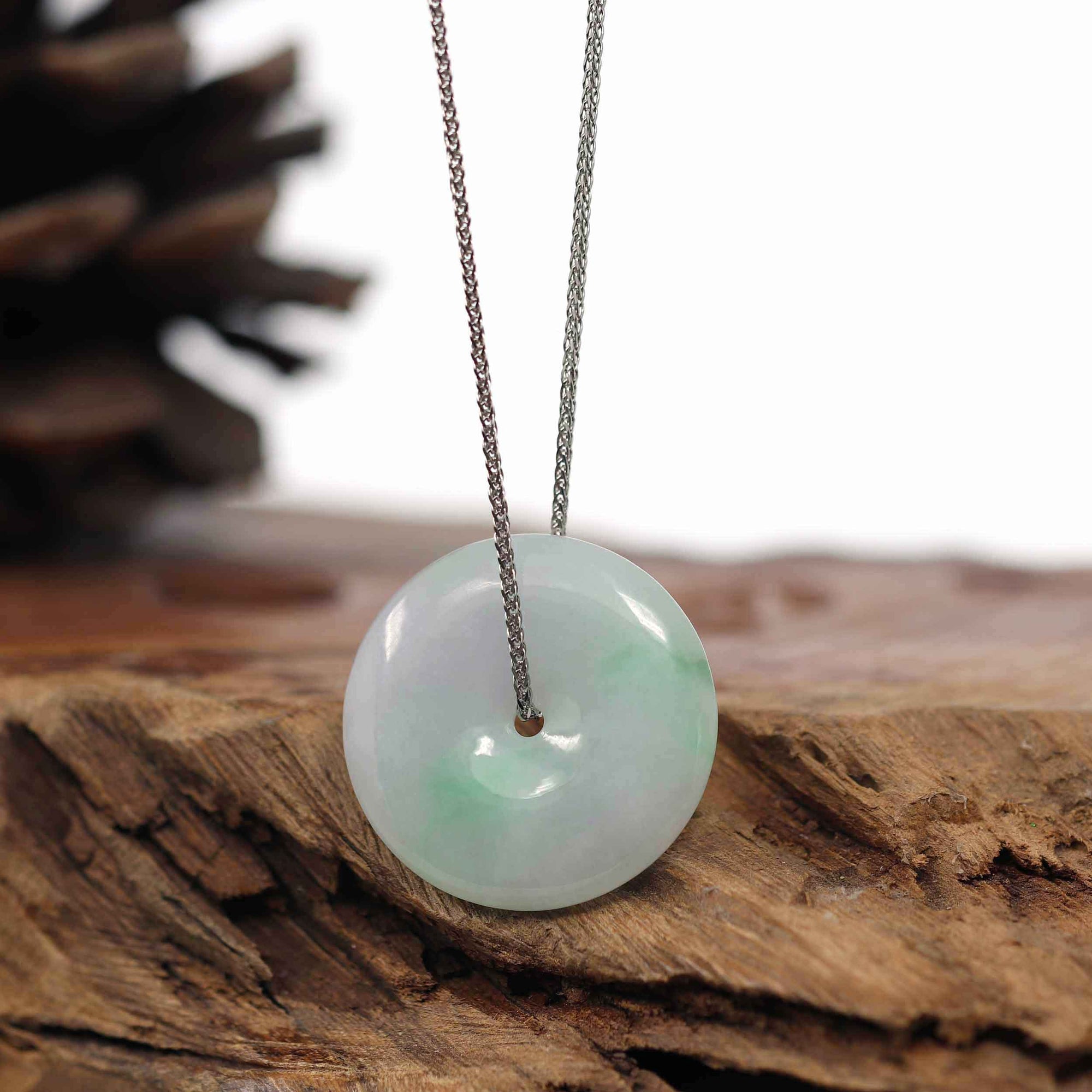 Baikalla Jewelry Jade Pendant Necklace Baikalla "Good Luck Button" Necklace White Green Jadeite Jade Lucky Ping An Kou Pendant