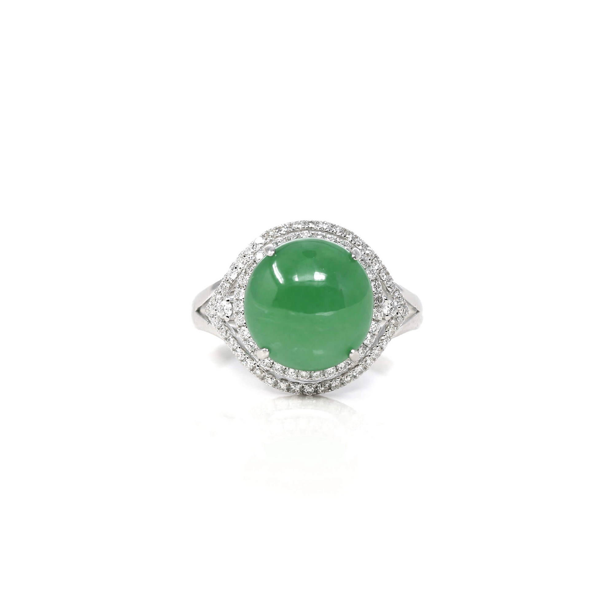 Baikalla Jewelry Jadeite Engagement Ring 18k White Gold Natural Imperial Green Oval Jadeite Jade Engagement Ring With Diamonds