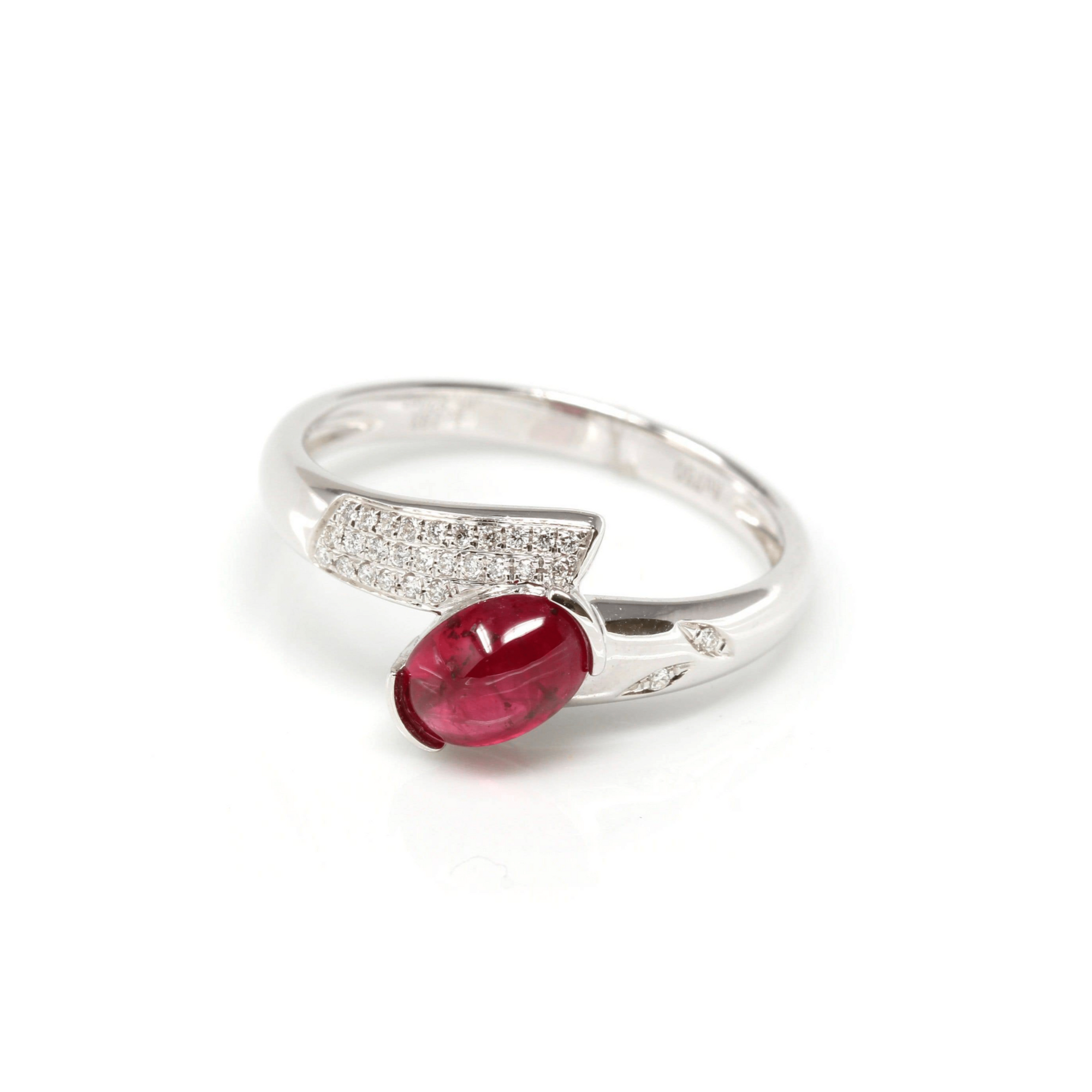 Baikalla Jewelry Gold Ruby Ring 18k White Gold Natural Oval Ruby Diamond Anniversary Ring R14