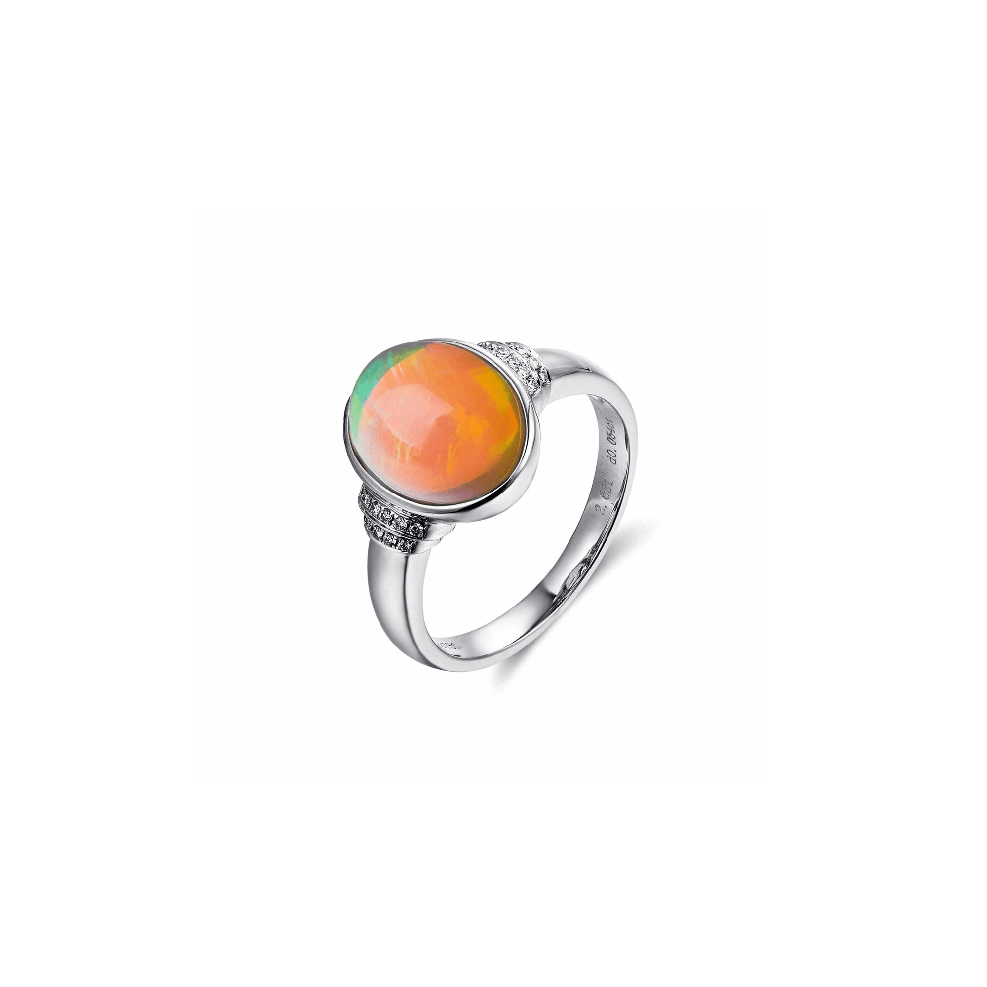 Baikalla Jewelry Gold Opal Ring Baikalla™ "Caroline" 18k gold Genuine Cabochon Ethiopian opal Ring w/ Diamonds