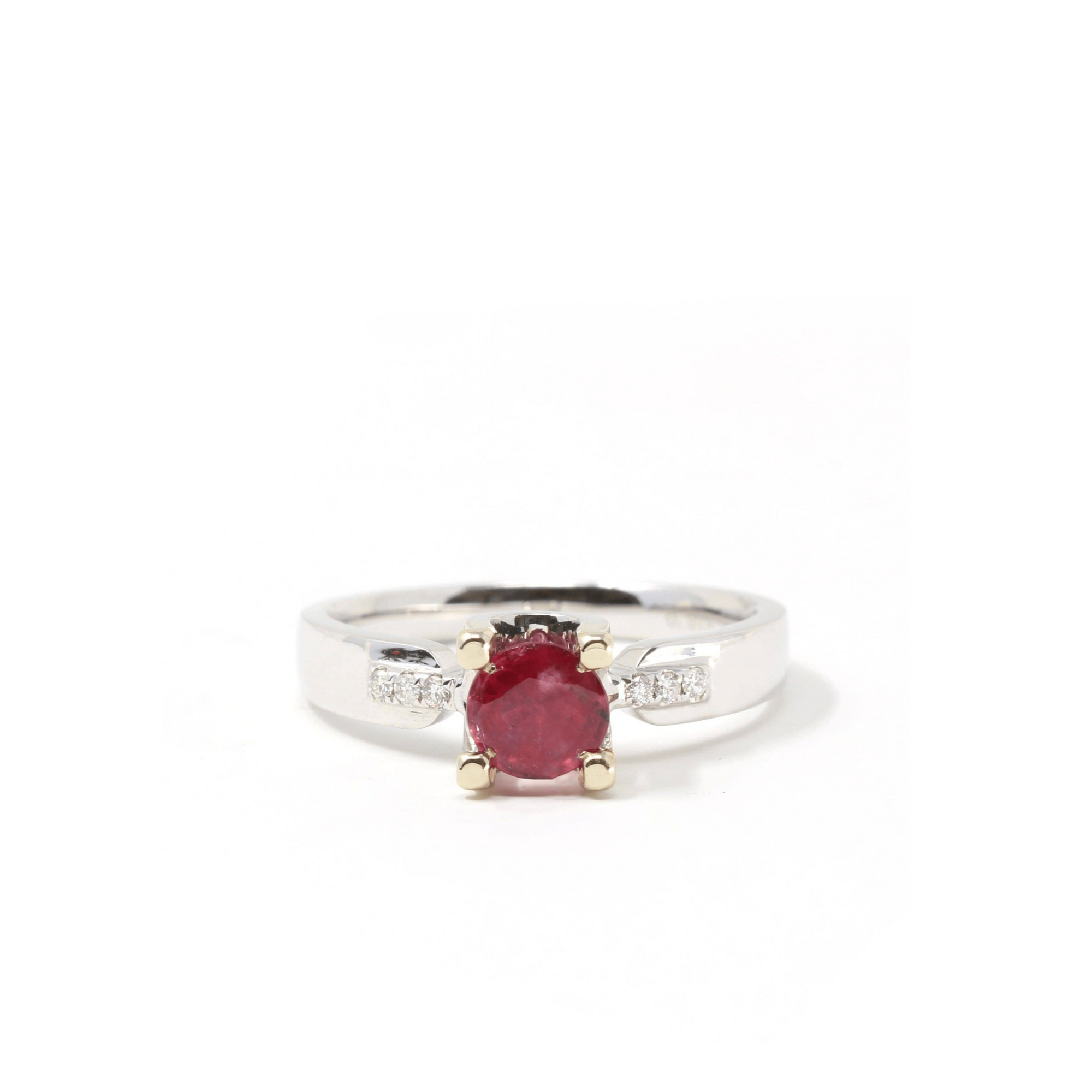 Baikalla Jewelry Gold Ruby Ring 18k White Gold Natural Round Ruby Diamond Engagement Ring