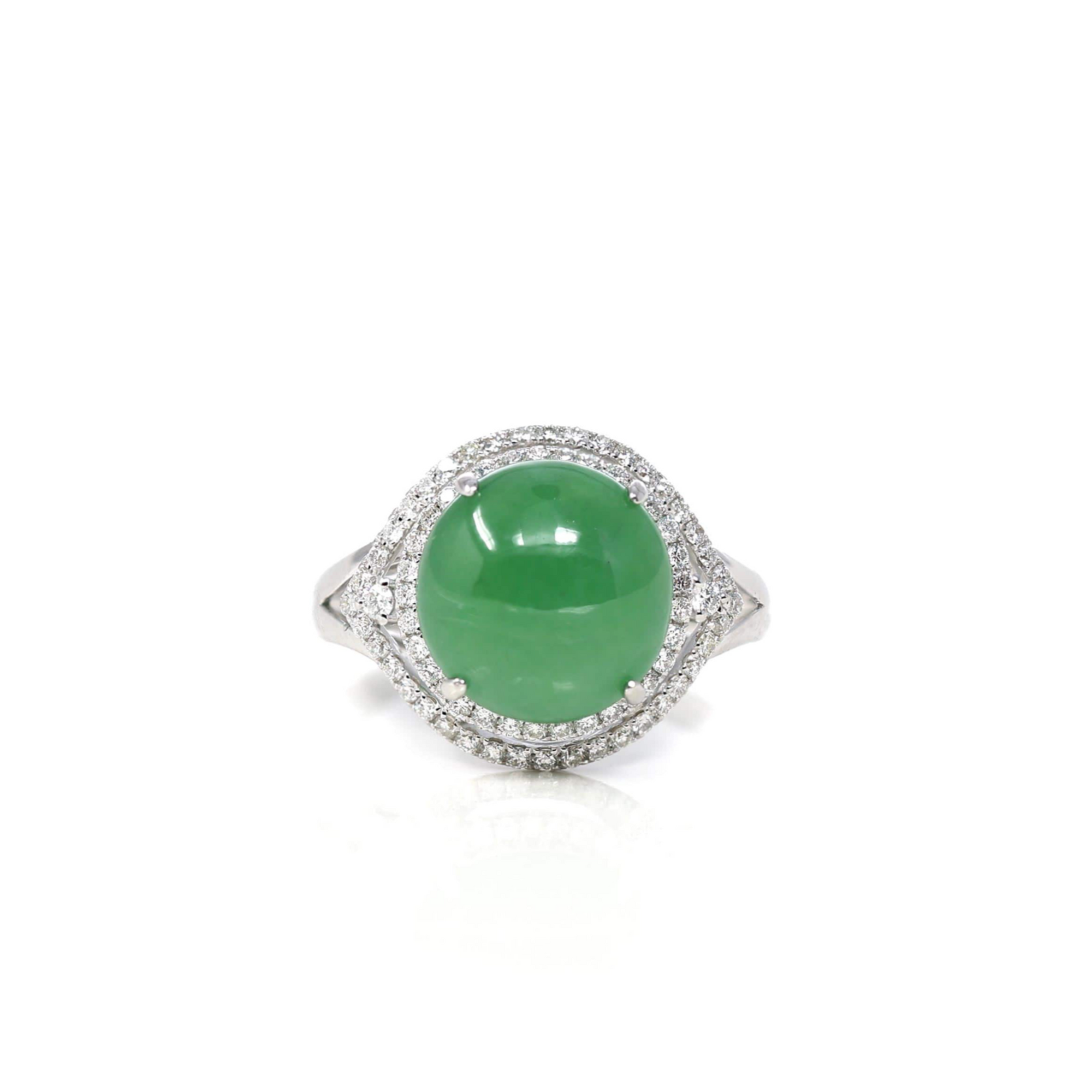 Baikalla Jewelry Jadeite Engagement Ring 18k White Gold Natural Imperial Green Oval Jadeite Jade Engagement Ring With Diamonds