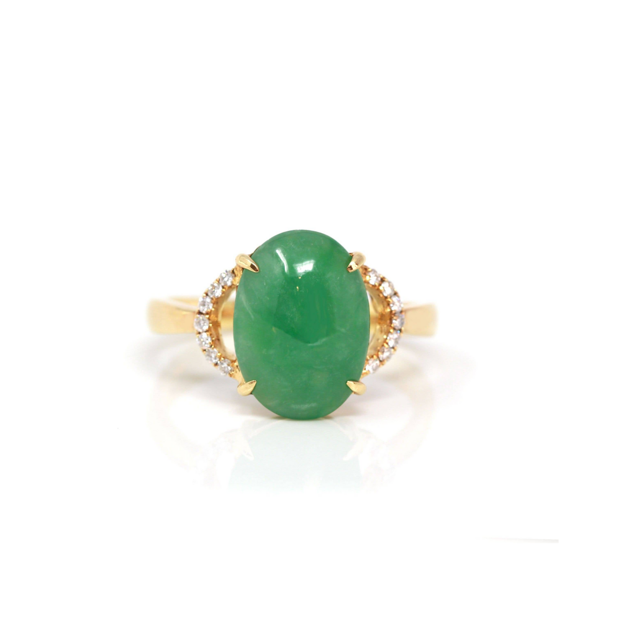 Baikalla Jewelry Jadeite Engagement Ring Baikalla™ "Marie" 18k Rose Gold Natural Green Imperial Jadeite Ring With Diamonds