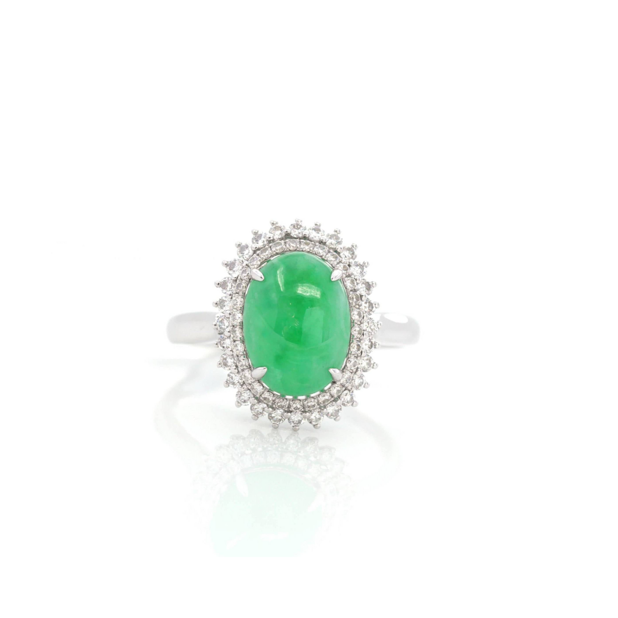 Baikalla Jewelry Jadeite Engagement Ring Baikalla™ "Classic Double Halo" 18k White Gold Natural Imperial Green Jadeite Engagement Ring With Diamonds