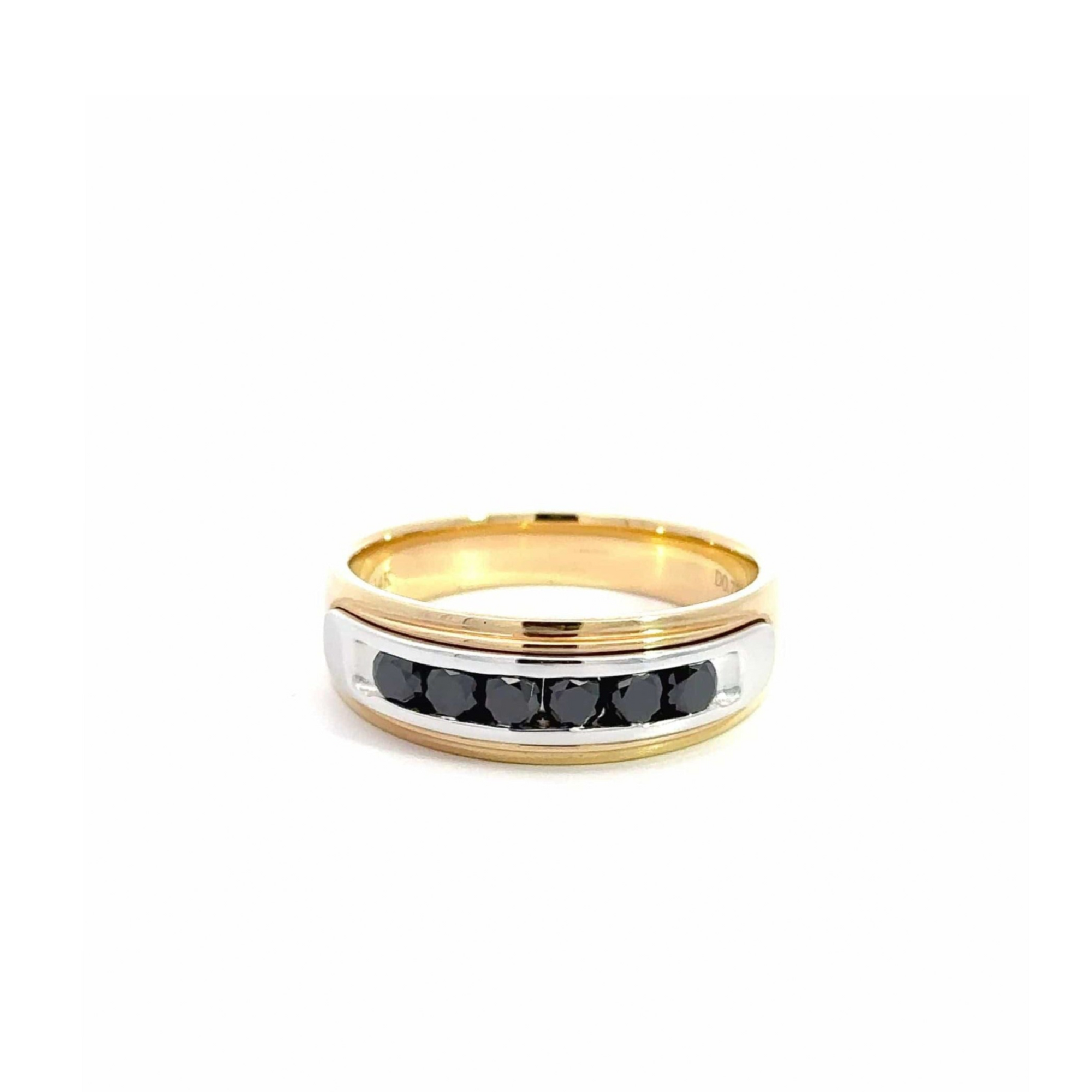 Baikalla Jewelry Gemstone Men's Ring Baikalla 14k Gold Two Tone Black Diamond Men's Wedding Ring Band