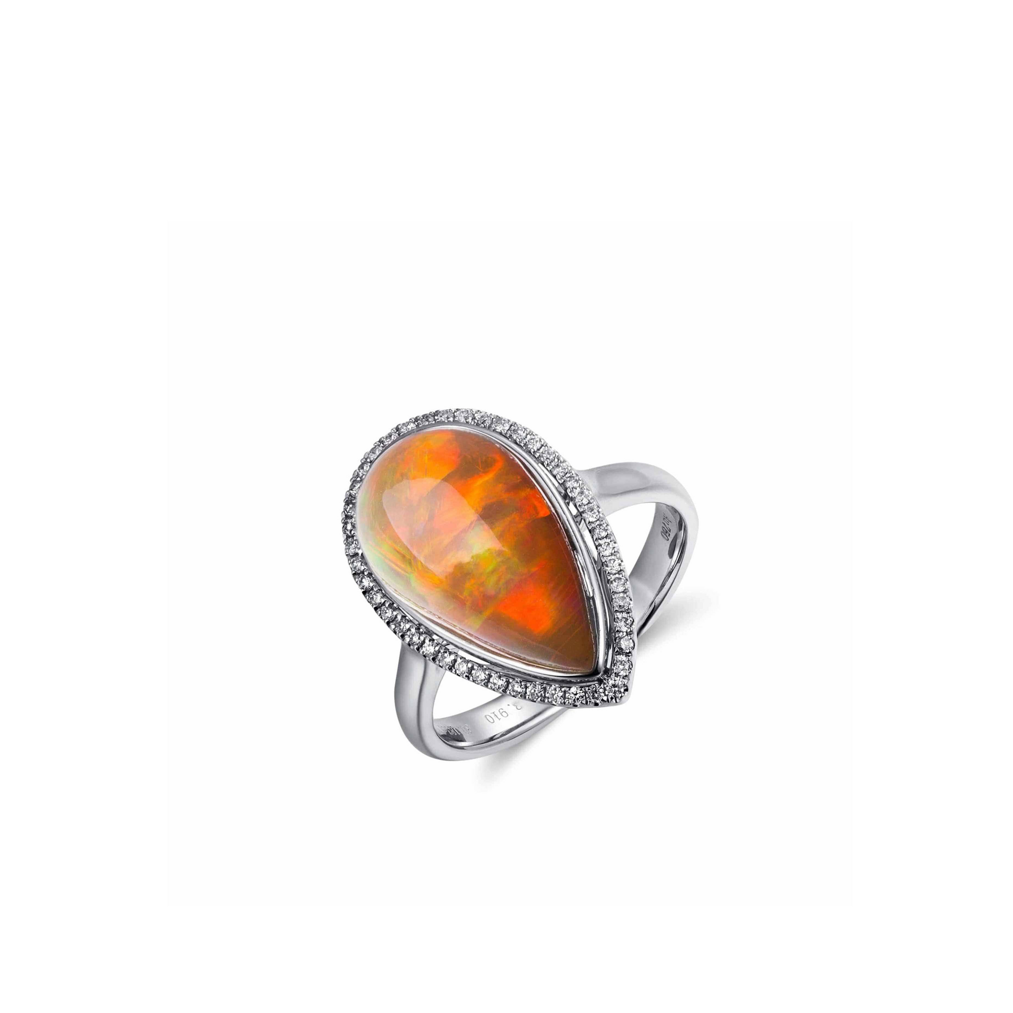 Baikalla Jewelry Gold Opal Ring Baikalla™ "Louise" 18k Gold Pear Shape Ethiopian Opal Ring w/ Diamonds