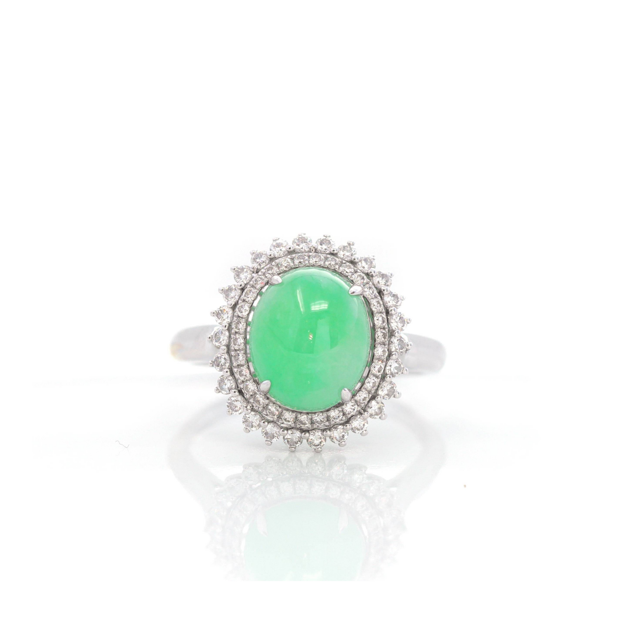 Baikalla Jewelry Jadeite Engagement Ring 18k White Gold Natural Imperial Green Jadeite Engagement Ring With Diamonds