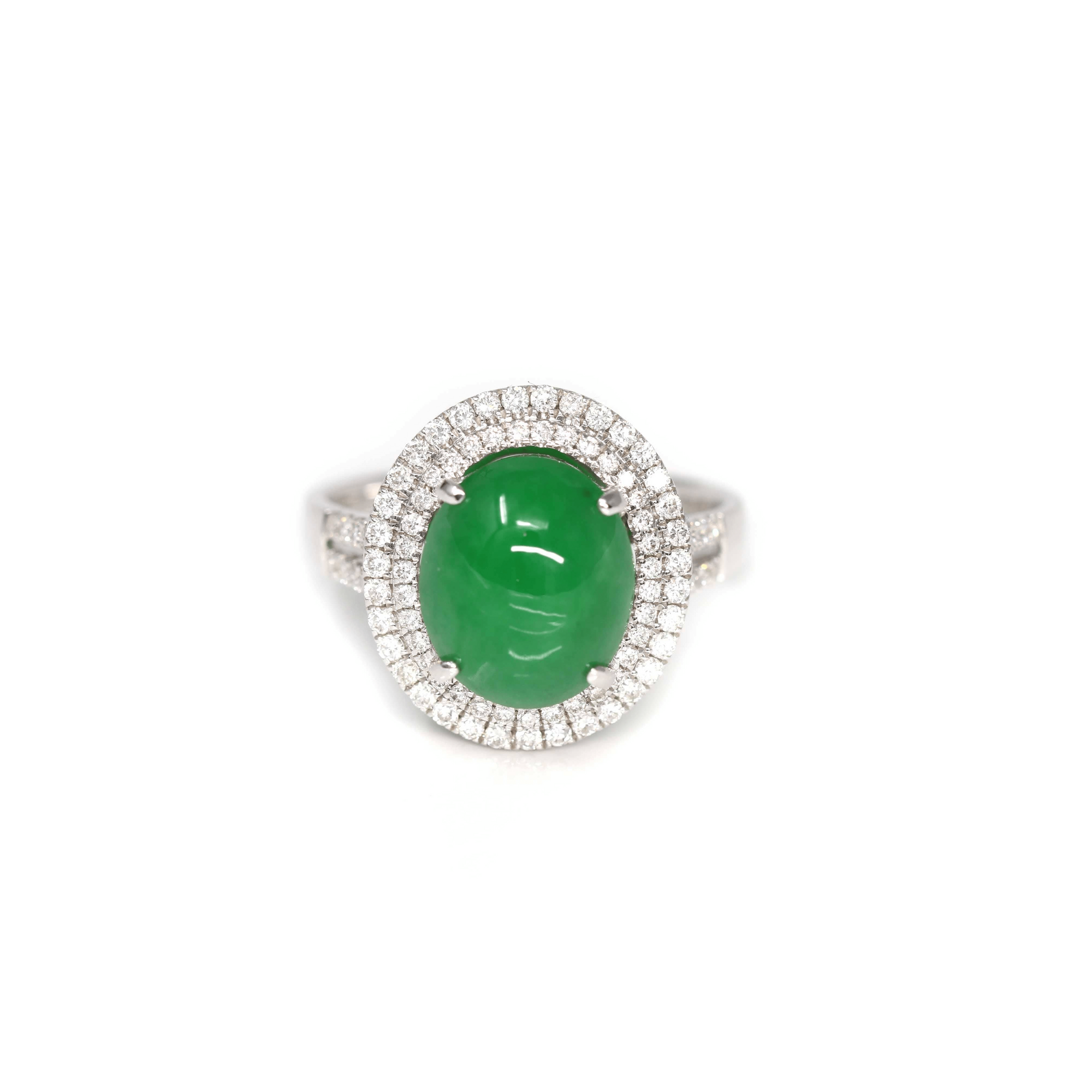 Baikalla Jewelry Jadeite Engagement Ring 18k White Gold Imperial Green Jadeite Jade Ring With Diamonds