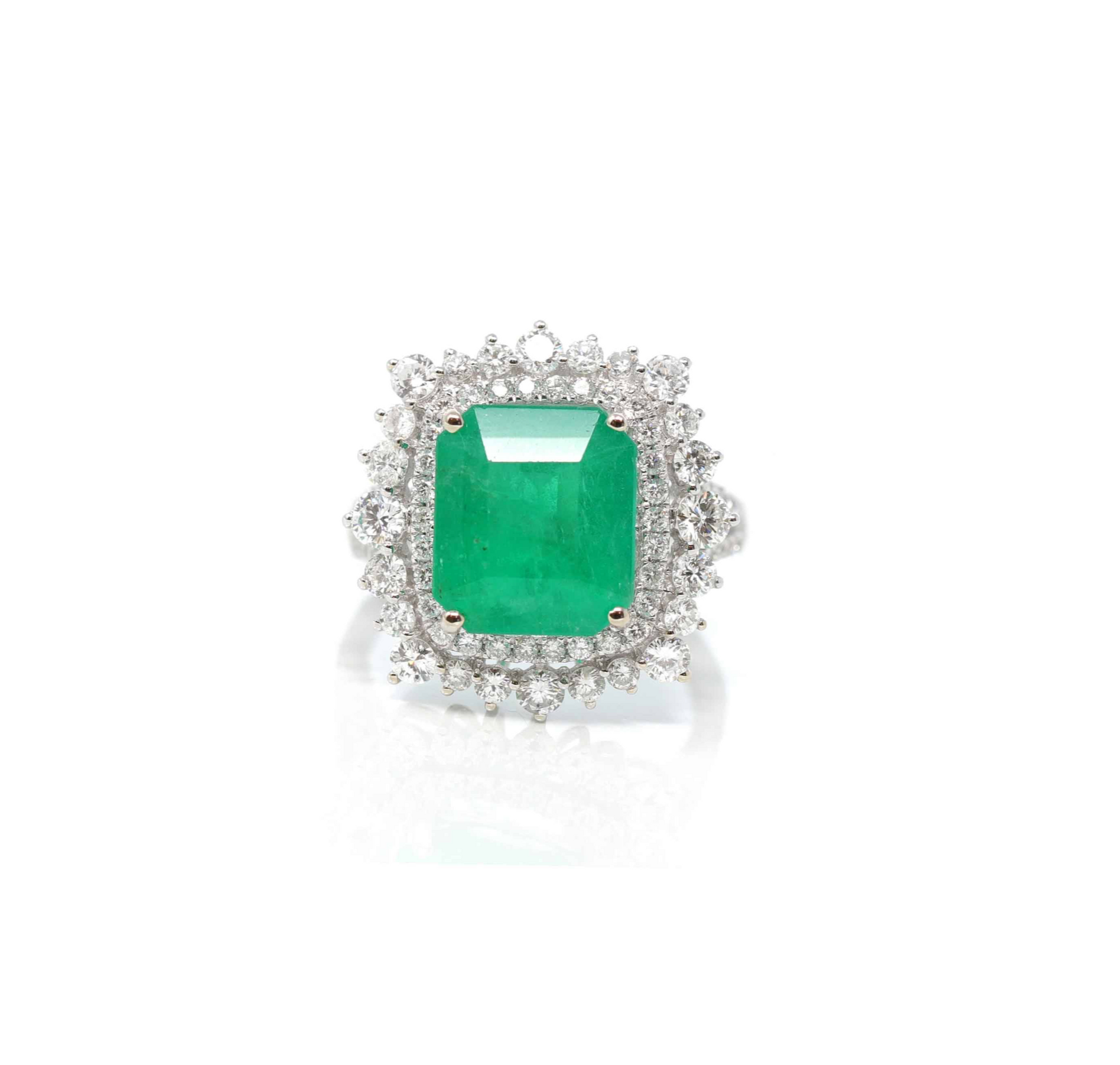 Baikalla Jewelry 14k gold emerald ring 14k White Gold Natural Emerald Ring with Diamonds