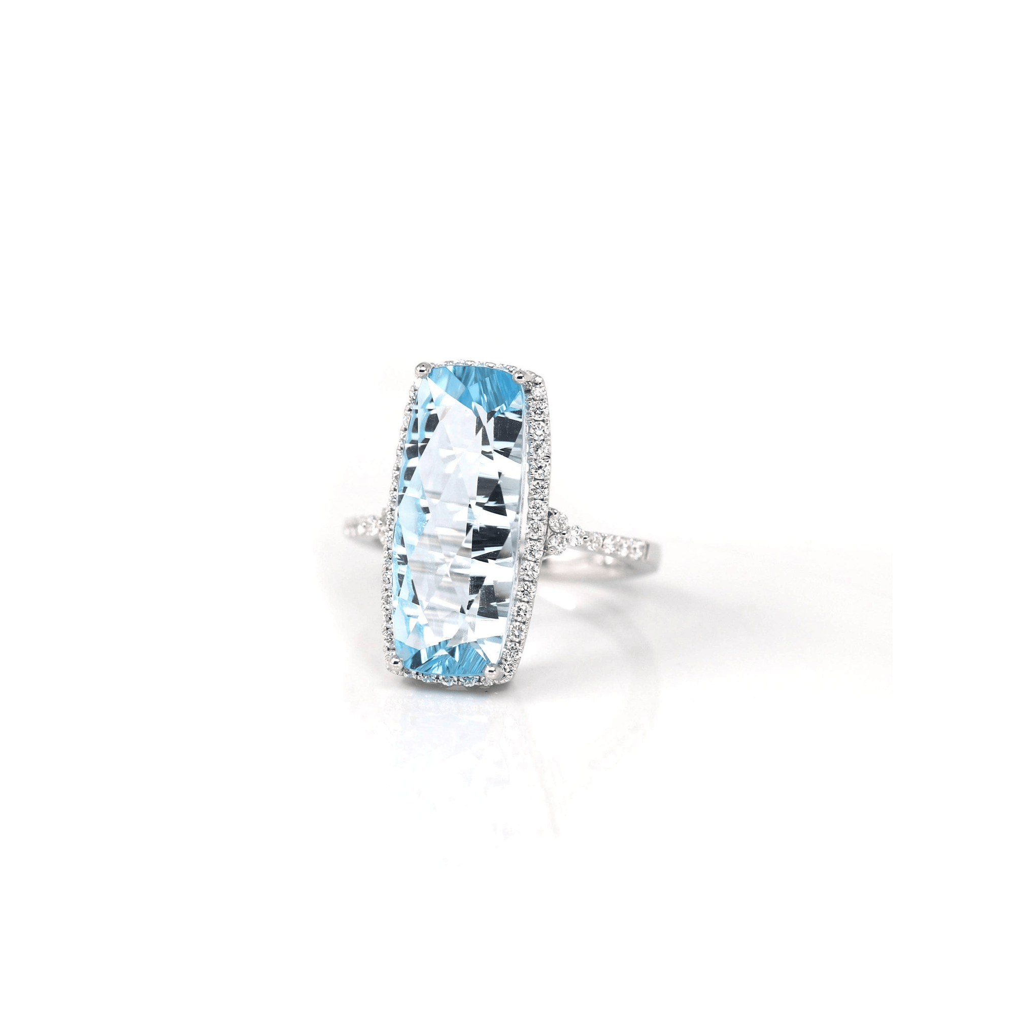 Baikalla Jewelry Gold Topaz Ring 14k White Gold Genuine Swiss Blue Topaz Ring with Diamonds