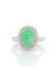 Baikalla Jewelry Jadeite Engagement Ring Baikalla™ "Classic Double Halo" 18k White Gold Natural 3.445ct cabochon Green Jadeite Engagement Ring With 1/2 ct Diamonds