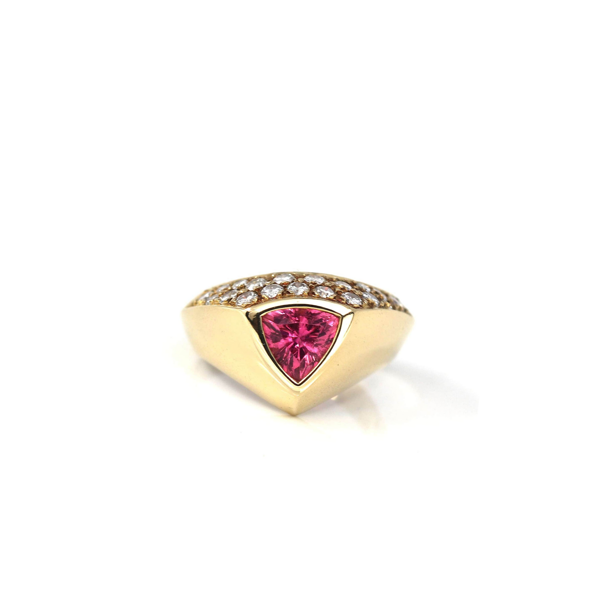 Baikalla Jewelry 18K Gold Tourmaline Ring 18k Yellow Gold Natural Pink Tourmaline Diamond Pinky Ring