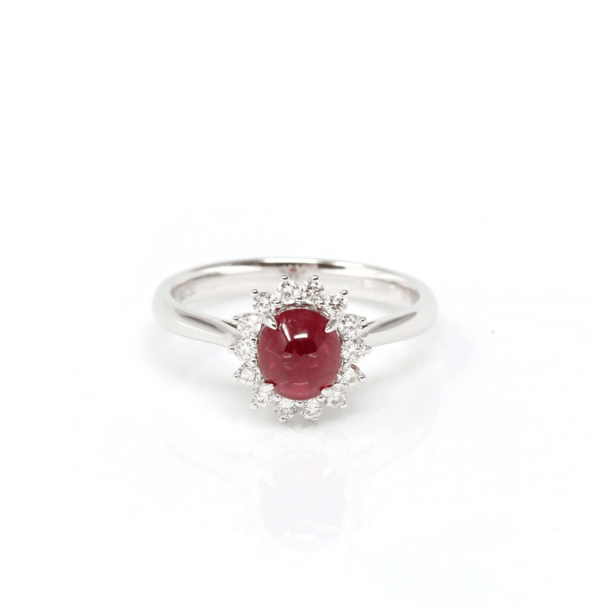 Baikalla Jewelry 18k Gold Ruby Ring 18k White Gold Natural Oval Ruby Diamond Anniversary Ring