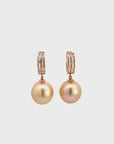 High 18k Rose Gold Tahitian Golden Pearl Dangle Earrings