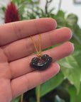 Genuine Smoky Purple Nephrite Jade RuYi Pendant Necklace With 18k Gold Bail