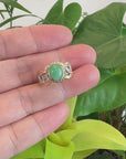 Baikalla Antique Natural Jadeite Jade Sterling Silver Gold Plated Two Tone Ring