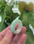 Natural Burmese Green Jadeite Jade Bend Men's Ring