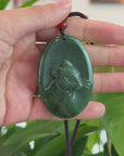 Natural Jade 12 Zodiac: Nephrite Jade Rat Pendant Necklace in Deep Green