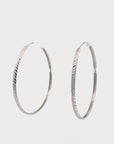 Baikalla 18k White Gold Dangle Diamond Cut Hoop Earrings