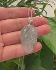 Genuine Ice Jadeite Jade Jin Zhi Yu Ye (Leaf) Necklace With White Gold VS1 Diamond Bail