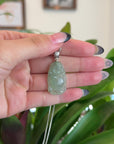 Sterling Silver "Laughing Buddha" Genuine Green Jadeite Buddha Pendant Necklace