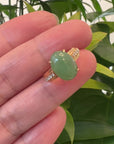 Baikalla 18k Rose Gold Natural Imperial Green Oval Jadeite Jade Engagement Ring With Diamonds