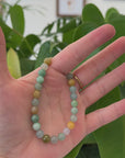 High Multiple Colors Jadeite Jade Beads Bracelet With 18K Yellow Gold Clasp ( 7 mm )