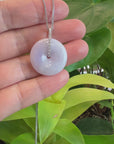 14K White Gold "Good Luck Button" Necklace Lavender Jadeite Jade Pendant Necklace