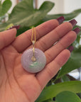 "Good Luck Button" Lavender Jadeite Jade Lucky KouKou Pendant With 14K Yellow Gold  Diamond Bail