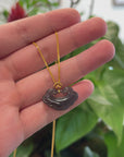 Genuine Smoky Purple Nephrite Jade RuYi Pendant Necklace With 18k Gold Bail