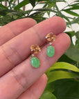 18K Rose Gold "Ginkgo Leaf" Green Jadeite Jade Dangle Stud Earrings