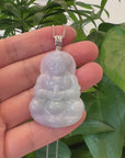 "Goddess of Compassion" Sterling Silver Genuine Burmese Jadeite Jade Guanyin Necklace With Good Luck Design