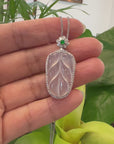 High-end Genuine Ice Jadeite Jade Jin Zhi Yu Ye (Leaf) Necklace With 18k Gold & Diamond