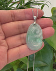 Natural Light Green Jadeite Jade Ru Yi Pendant Necklace With Sterling Silver Bail