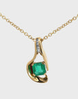 18k Yellow Gold Natural 4.23ct GIA Colombia Emerald Free From Necklace With Diamonds