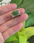 Baikalla™ Signet Silver Real Oval Green Nephrite Jade Classic Men's Ring