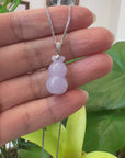 Natural Lavender Jadeite Jade "Magic Bottle Gourd" Hulu Necklace With 14k White Gold Diamond Bail