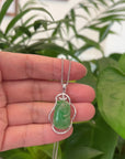 18K White Gold Ru Yi l Imperial Jadeite Jade Cabochon Necklace with Diamonds