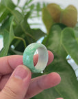 Natural Burmese Green Jadeite Jade Bend Men's Ring