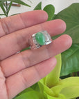 Baikalla™ Sterling Silver Genuine Green Jadeite Jade Men's Ring with White Sapphire