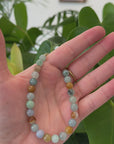 High Multiple Colors Jadeite Jade Beads Bracelet With 18K Yellow Gold Clasp ( 7.5 mm )