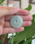 "Good Luck Button" Necklace Ice Lavender Green Jadeite Jade Pendant Necklace