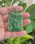 Genuine Green Jadeite Jade "Lucky Bird on Branch" Pendant Necklace With Real Jadeite jade Beads Necklace