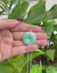 Baikalla "Good Luck Button" Necklace White Green Jadeite Jade Lucky Ping An Kou Pendant