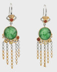 Baikalla Antique Natural Jadeite Jade Sterling Silver Gold Plated Two Tone Dangle Earrings