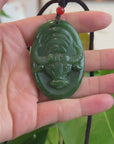 Natural Jade 12 Zodiac: Nephrite Jade Ox Pendant Necklace in Deep Green