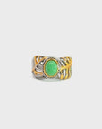 Baikalla Antique Natural Jadeite Jade Sterling Silver Gold Plated Two Tone Ring